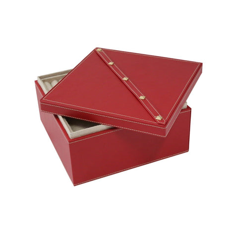 Studded 2-Level Jewelry Box in Red Leather