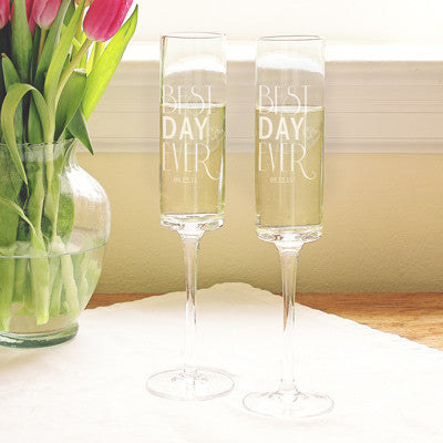 Personalized Best Day Ever 8 oz. Contemporary Champagne Flutes