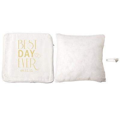 Personalized Best Day Ever Ring Bearer Pillow with Heart Pin