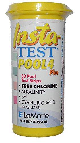 Insta-TEST POOL4 Plus Pool Spa Test Strips, Free Chlorine, Alkalinity, Cyanuric Acid (stabilizer) and pH – 3032, 4-way kit includes 50 tests