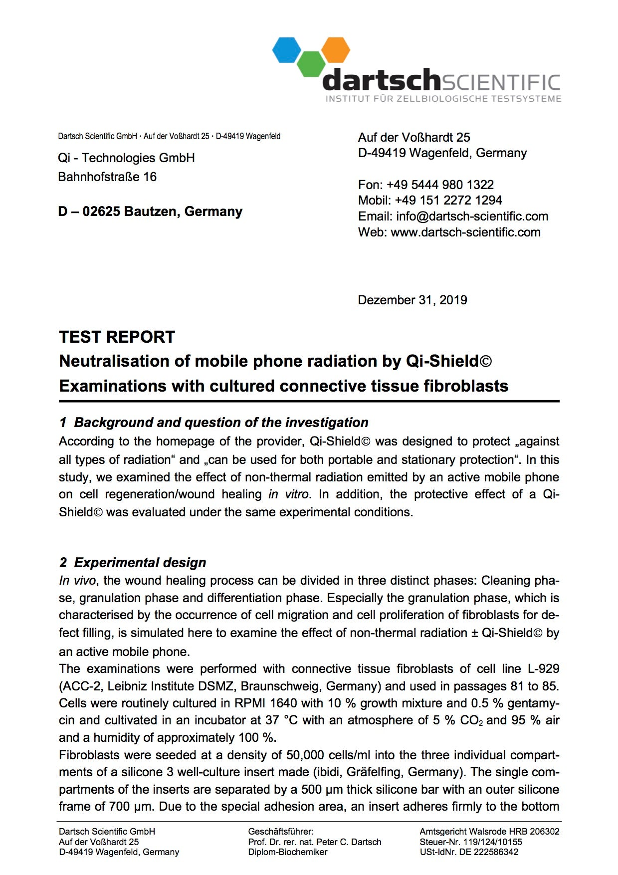 Dartsch Scientific Study - Neutralisation of Mobile Phone Radiation by Qi-Shield