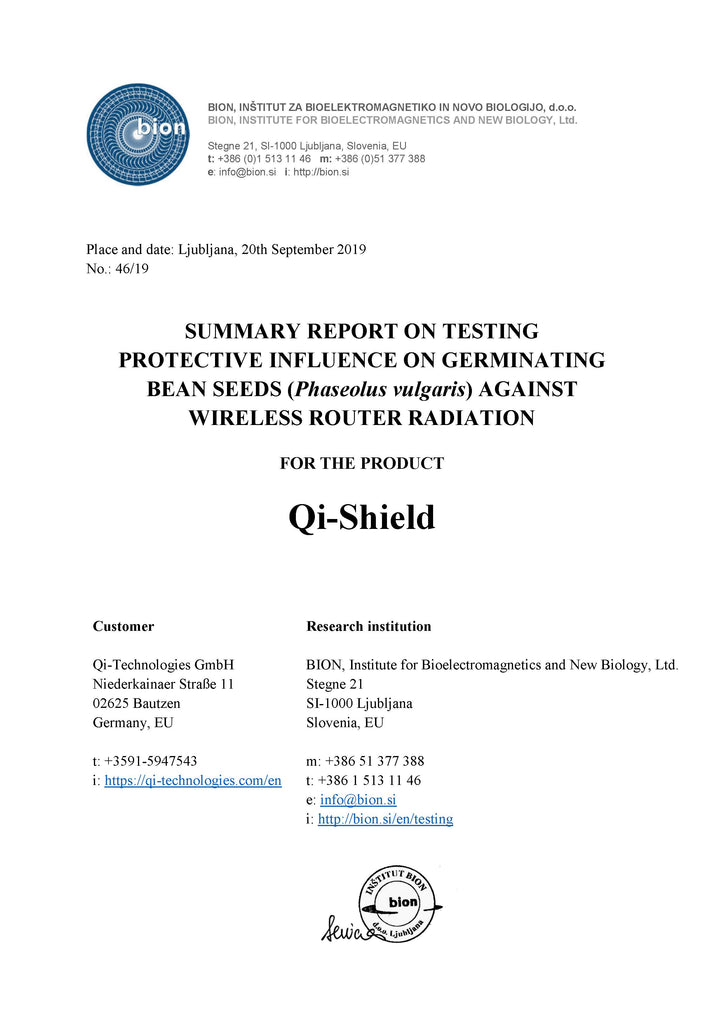 Qi-Shield & protective influence on germinating bean seeds against wireless router radiation - Page 1