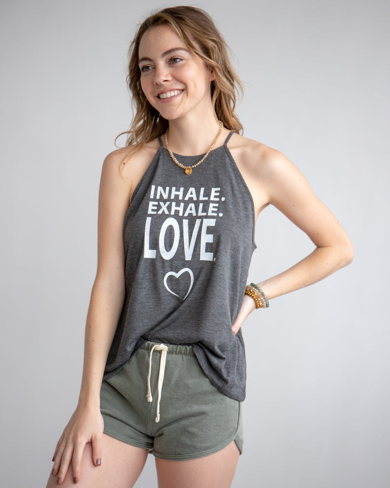 hoofd Vertolking vaardigheid Inhale. Exhale. Love. - Charcoal Flowy Halter Tank – SuperLoveTees |  Graphic Tees Inspired By Love