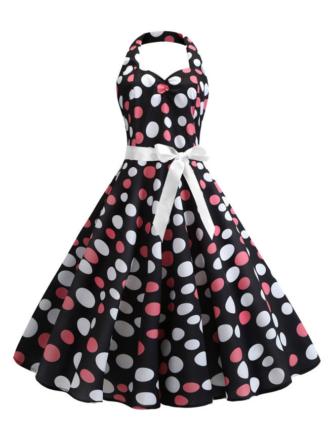 Vintage 1950s Rockabilly Polka Dots Audrey Dress Retro Cocktail Dress –  killreal fashion