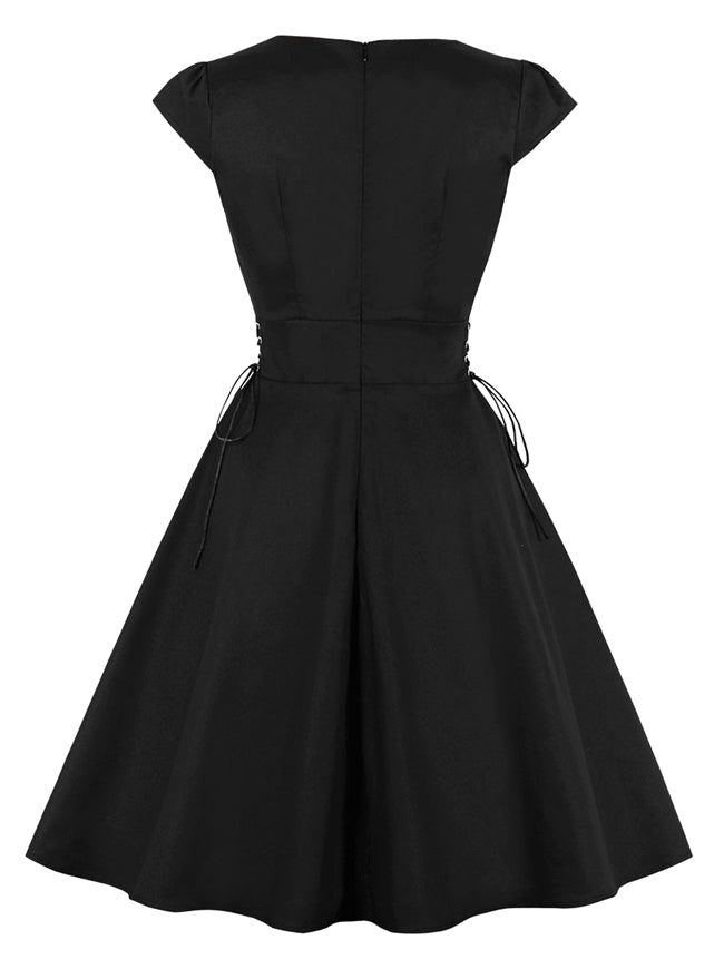 Elegant Vintage Square Neck Cap Sleeve Embroidered A-line Swing Dress – killreal  fashion