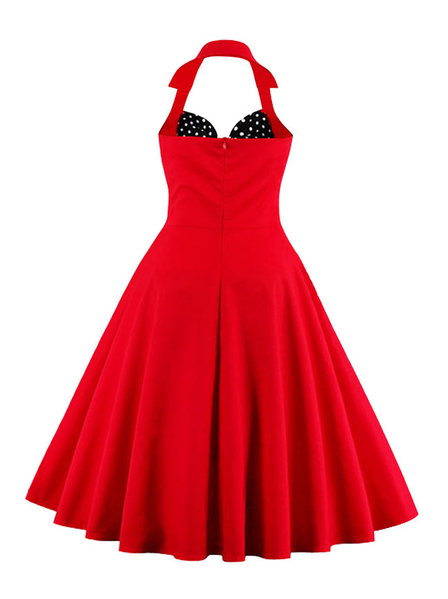 Vintage Style Polka Dot Print Rockabilly Swing Dress with Halter Colla – killreal  fashion
