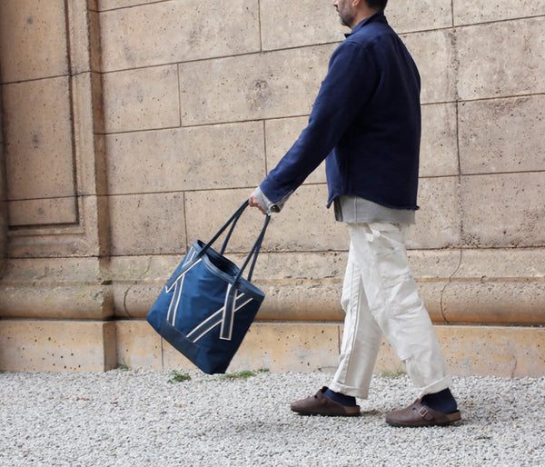 LV Navy Leather & Nylon Tote Bag