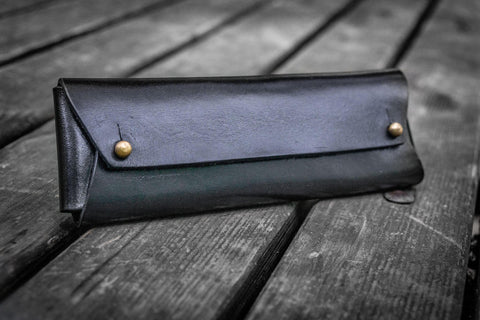 XLarge Zipper Leather Pencil Case - Black
