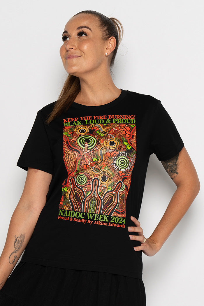 Proud & Deadly NAIDOC 2024 Black Cotton Crew Neck Women’s T-Shirt