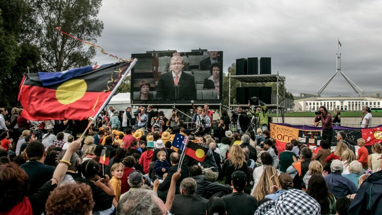 Thousands gathered outside Australia's parliament in 2008 to witness the historic speech.