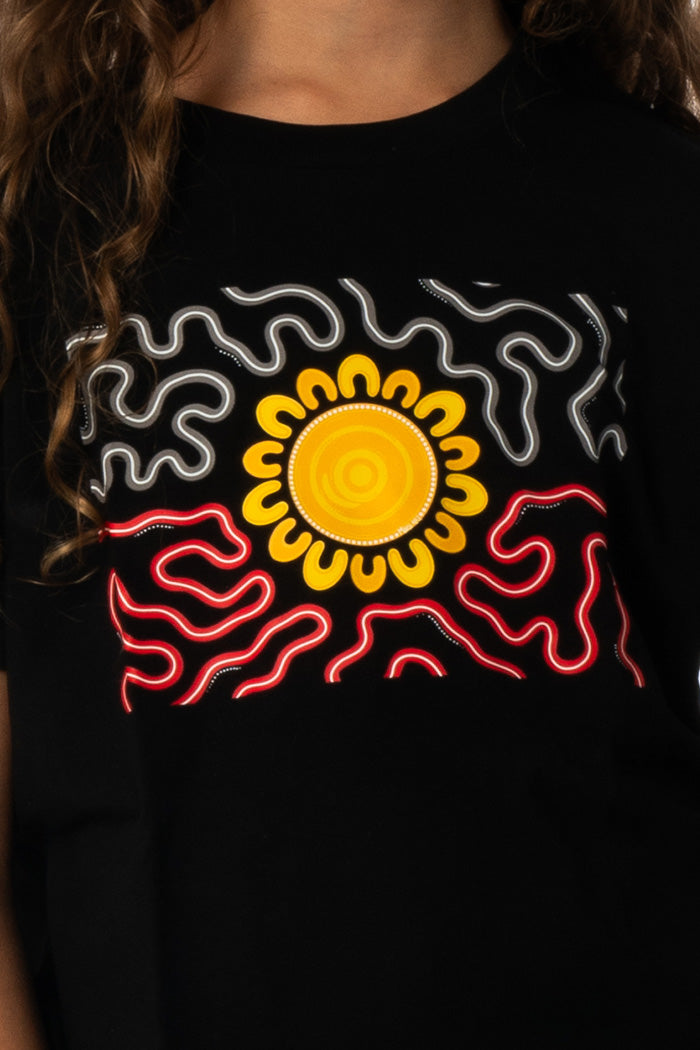 Threaded Together Flag Black Cotton Crew Neck Kids T-Shirt