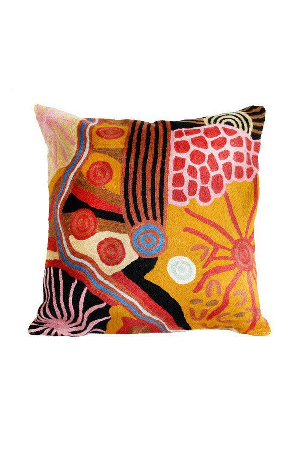Aboriginal Art Home Decor-Marks Wool Cushion Cover (Pink & Yellow) 51x51 cm-Yarn Marketplace