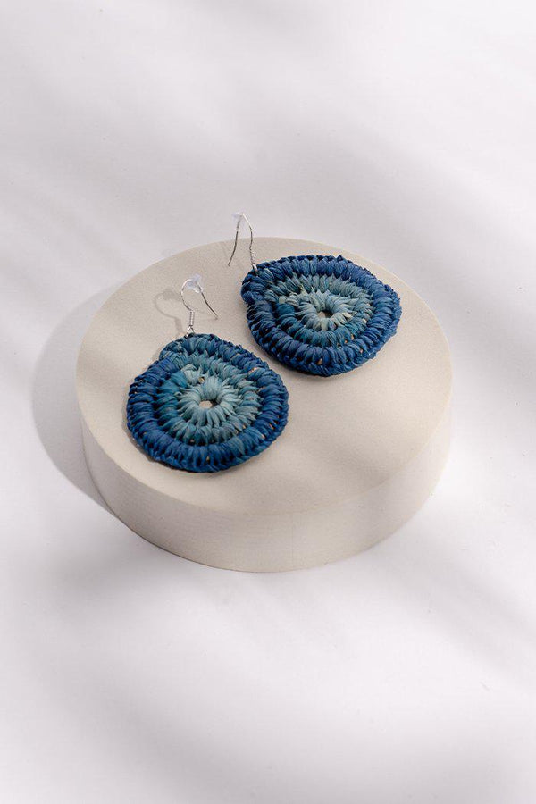 Handmade Blue Woven Earrings Medium-Yarn Marketplace