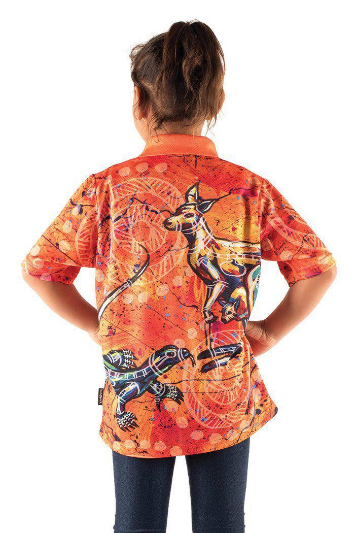 Kangaroo & Goanna Dreaming Kids Polo Shirt