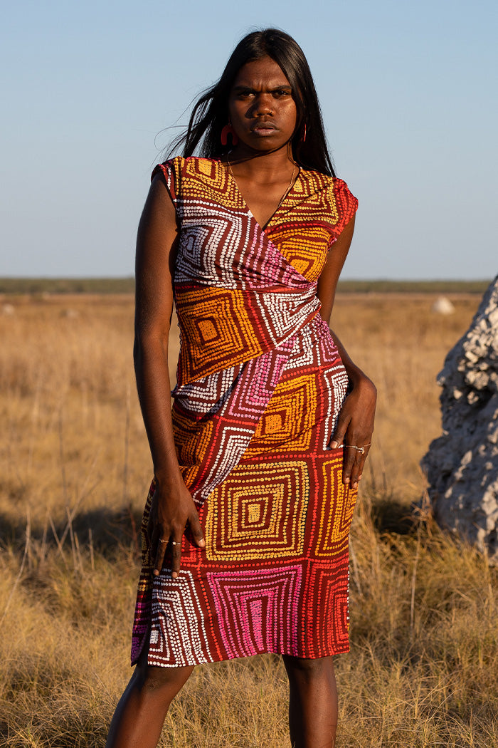 Karnta Jukurrpa V Neck Women's Midi Dress