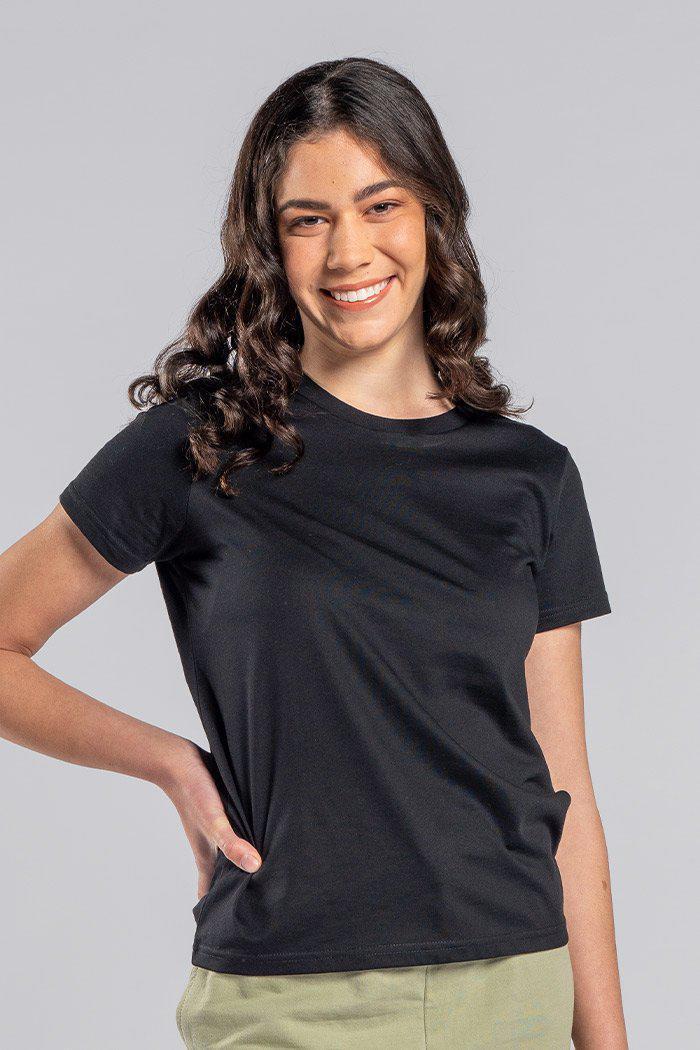 Basic Black Cotton Crew Neck Women's T-Shirt