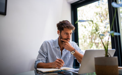 man researching