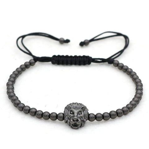 bracelet lion perles fines grises