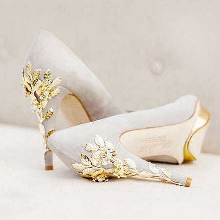 heels with metal flowers