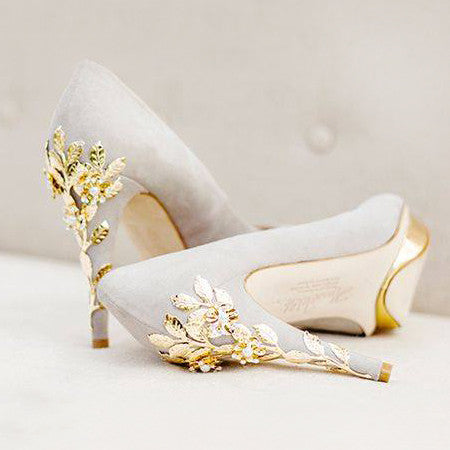 gold suede heels