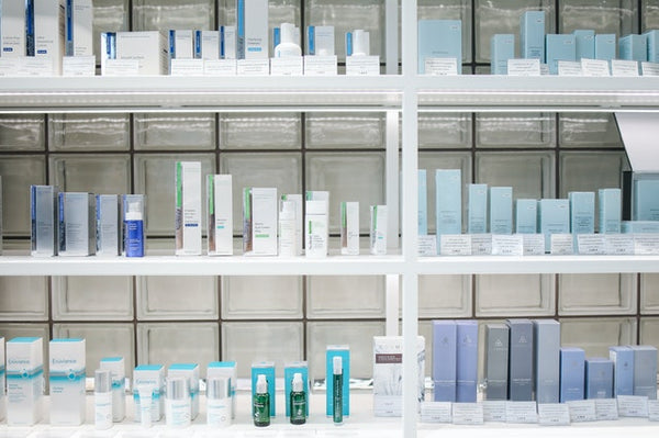 shelf full of unneccessry skincare