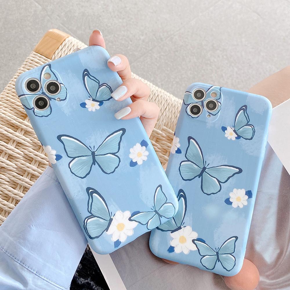 Blue Cute Butterfly Flower Soft Phone Case Back Cover For Iphone