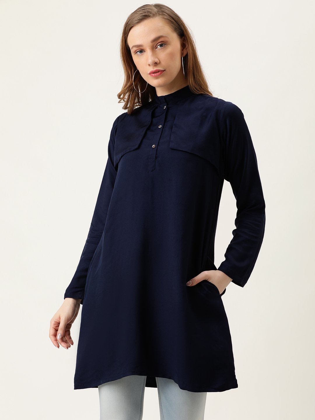 Buy Women TRENCH YOKE TUNIC - Navy Online in India - The Meraki World