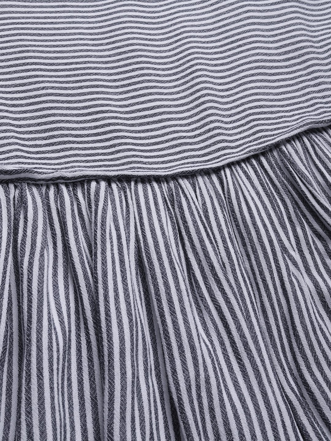 Buy Women Boat Neck Stripe Gathered Dress Online in India - The Meraki ...