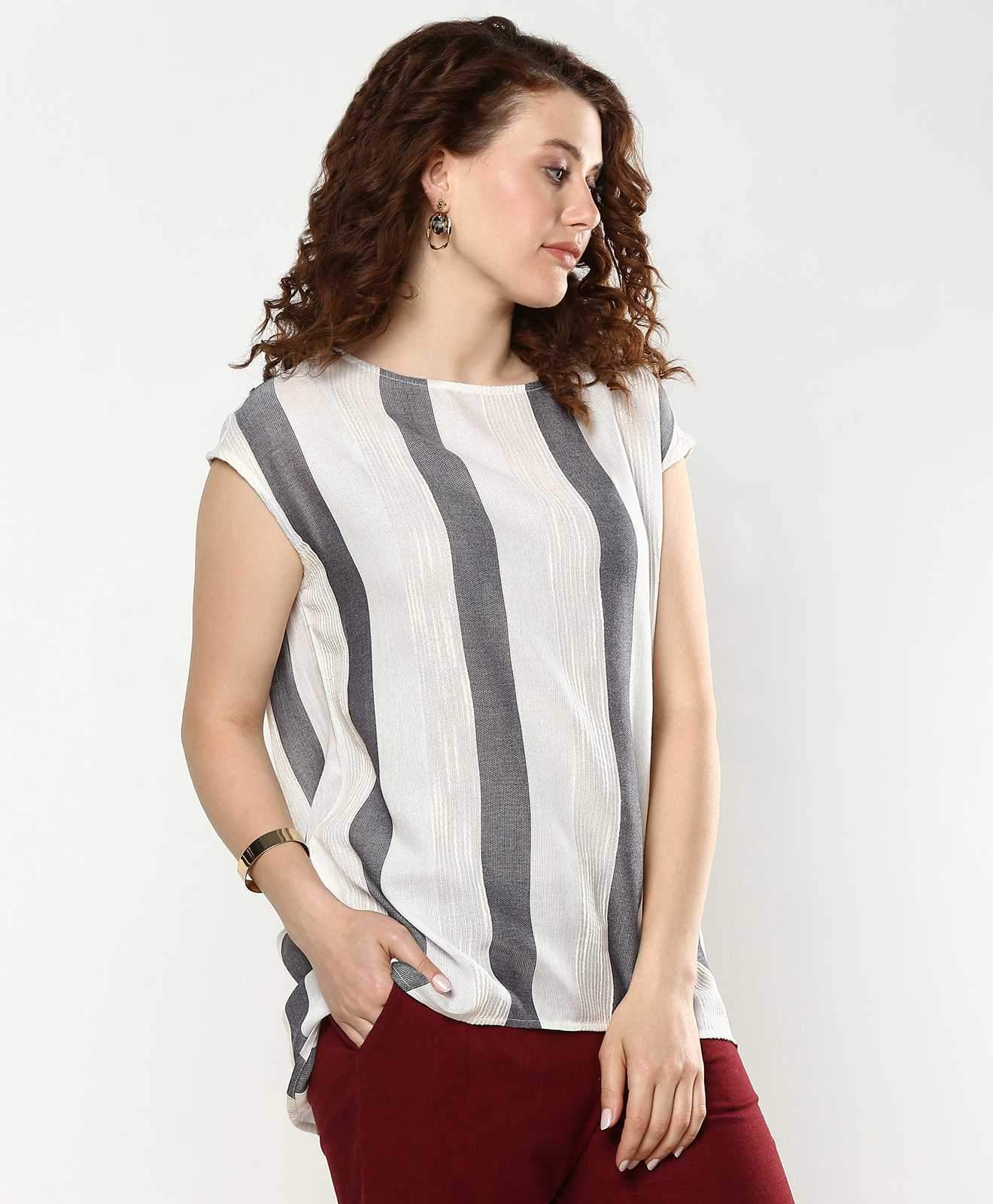 Buy Women Textured Stripe Long Top Online in India - The Meraki World