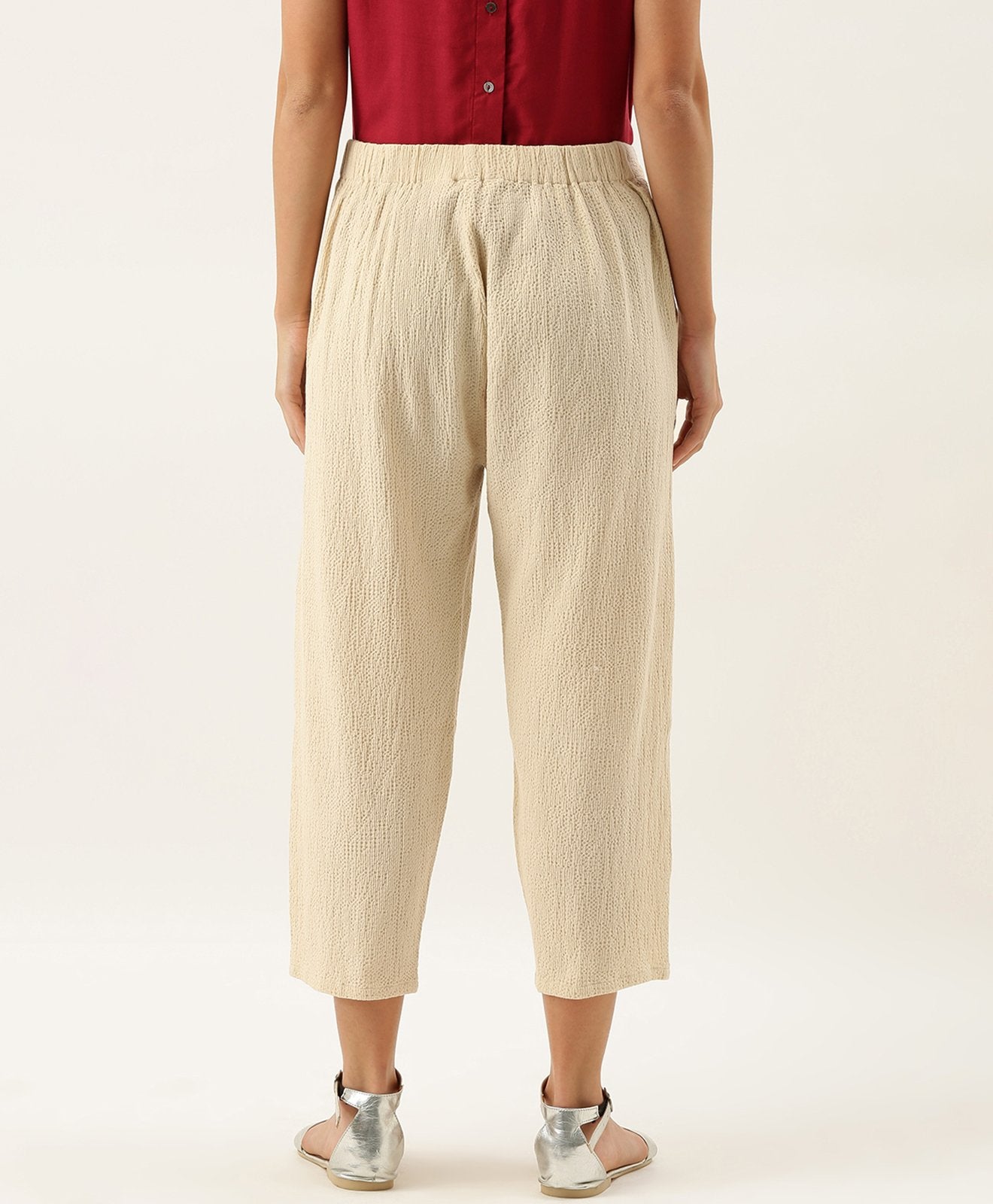 Buy Women TAPERED FIT CASUAL PANTS - Beige Online in India - The Meraki ...