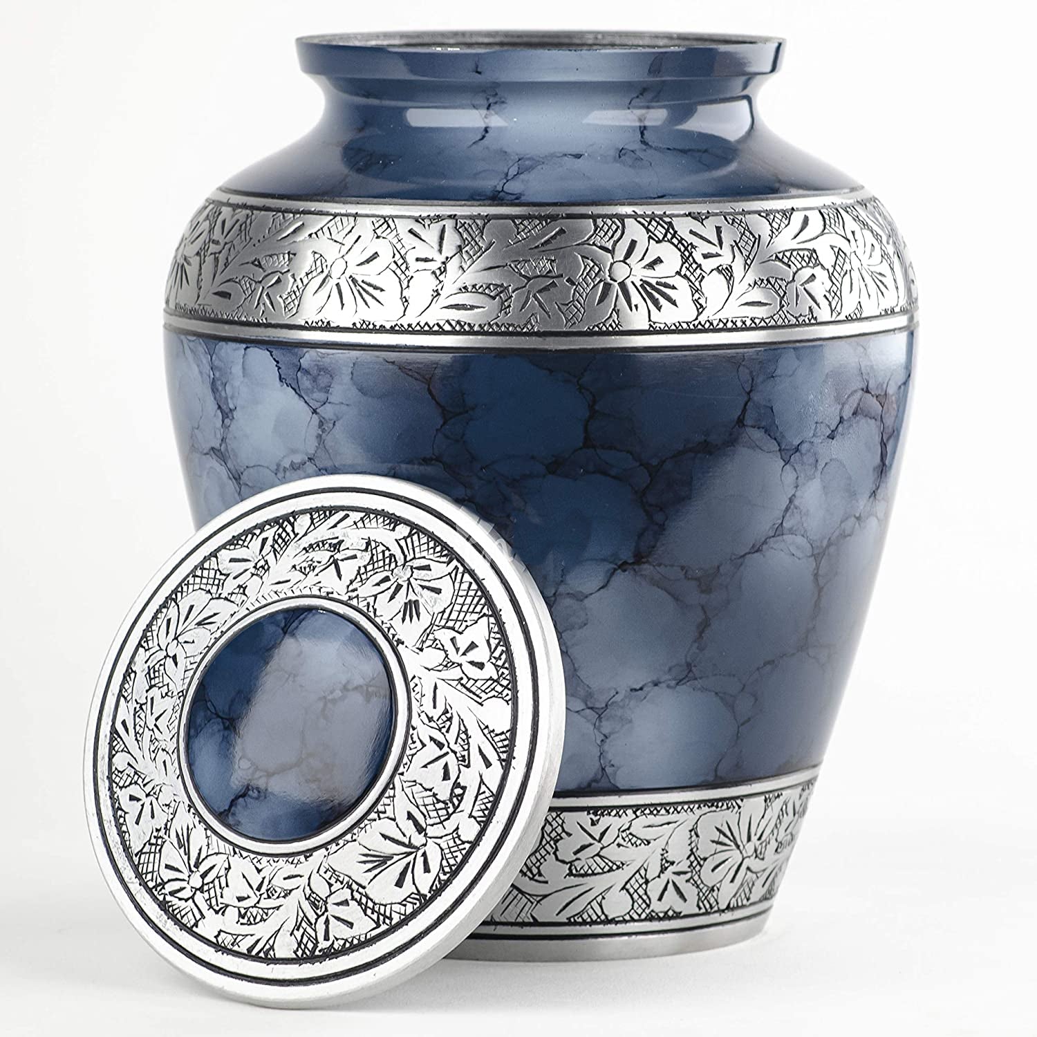 Royal Brushed Blue Silver Cremation Urn for Adult Ashes Funeral Handcr