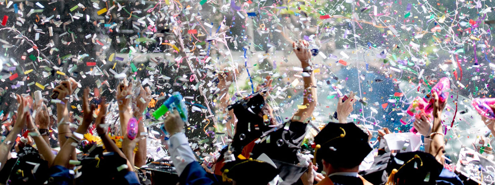 Knives for college graduation gifts, graduates cheering with confetti