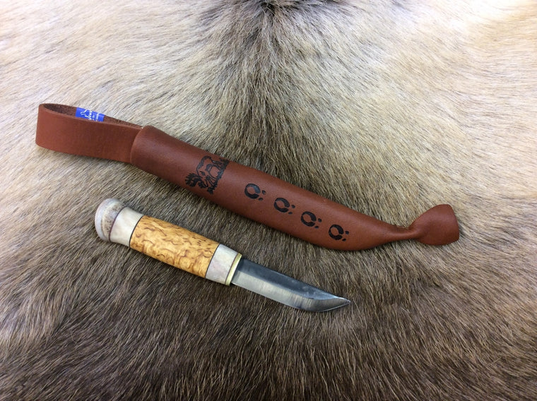 Traditional Finnish hunting knife Wood Jewel Karhuleuku sormisuojalla 23klss