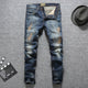 Blue Color Men Jeans Slim Fit Patckwork Cotton Long Pants Ripped Jeans High Quality Brand Jeans Men