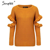 Simplee Elegant ruffles winter sweater pullover Women Hollow out long sleeve loose pullover female warm autumn casual jumper.