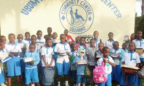 Rwandan children in front of their school