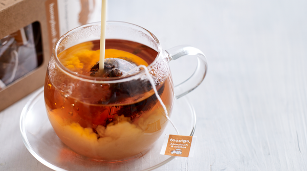 image of teapigs rooibos tea in a glass tea cup