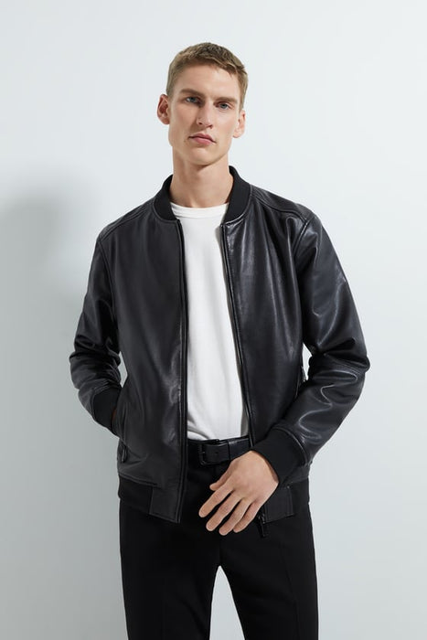 zara mens leather bomber jacket