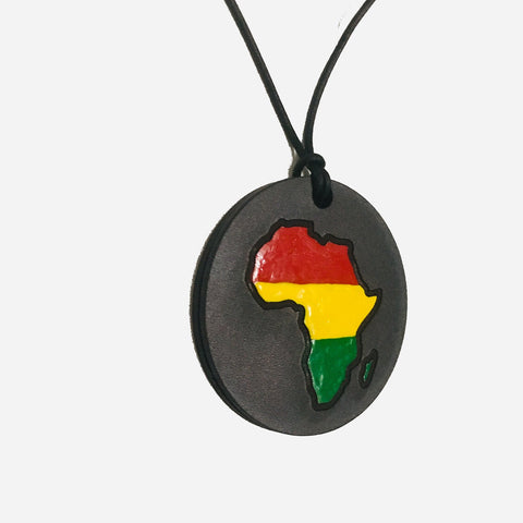 side view of 90s vintage african medallion leather necklace from myblackclothing.com