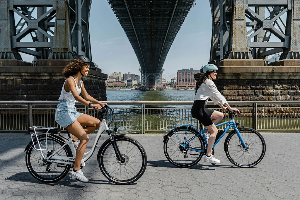 Riding in the city with an electric hybrid bike