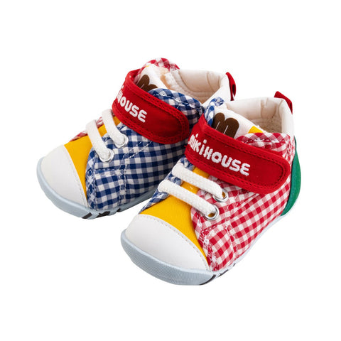 High Top Second Shoes - Patchwork Gingham – MIKI HOUSE USA