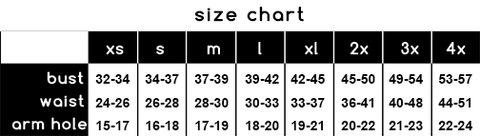 TrekBound Top Size Chart