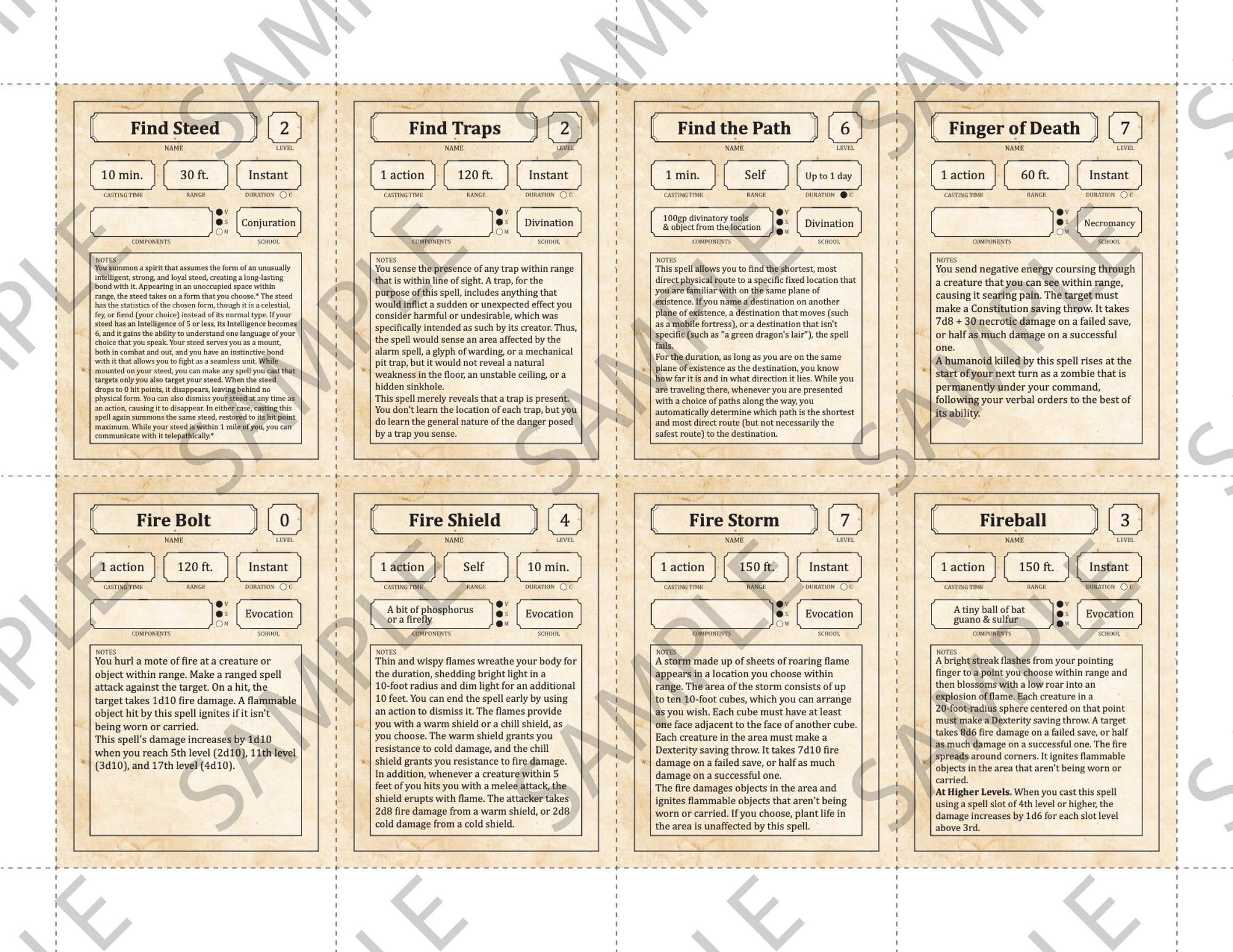 Printable Spell Cards 5e - Customize and Print