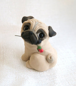 Valentine Pug with a Rose Hand Sculpted Collectible