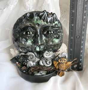 Halloween Night Moon Backflow Incense Burner Hand sculpted Clay & Crystal Collectible Decor