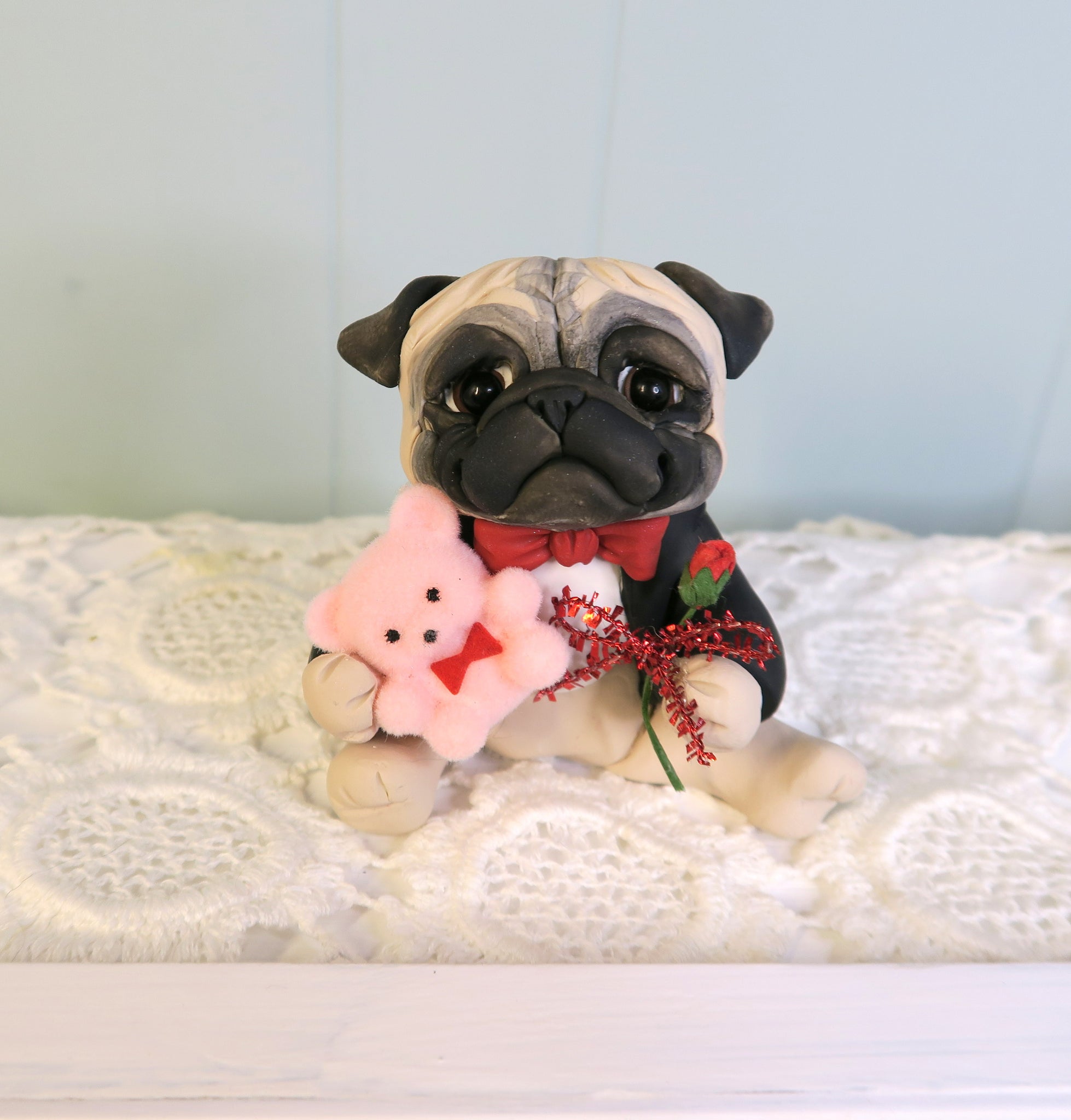 Valentine Teddy & Rose Hand Sculpted Collectible – Furever Clay