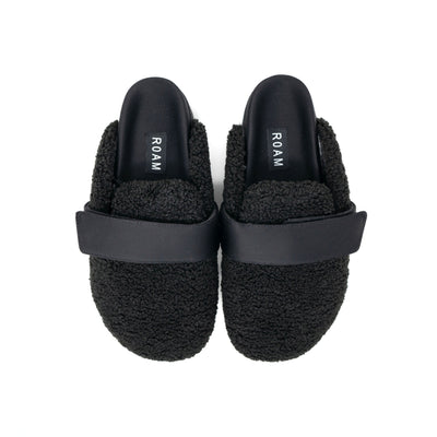 Roam Fuzzy Slippers Black Faux Shearling 12