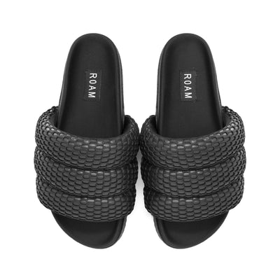 ROAM Platform Mesh Puffy Sandals Black Vegan Leather – R0AM