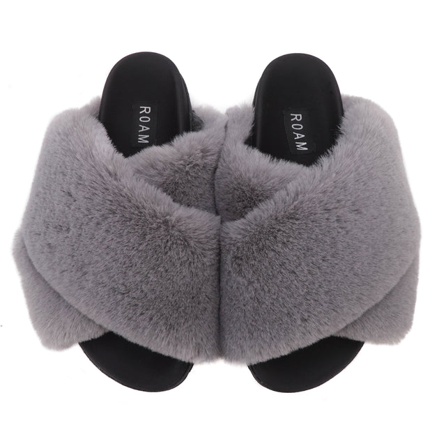 ROAM Cloud Slippers Black Faux Fur R0AM