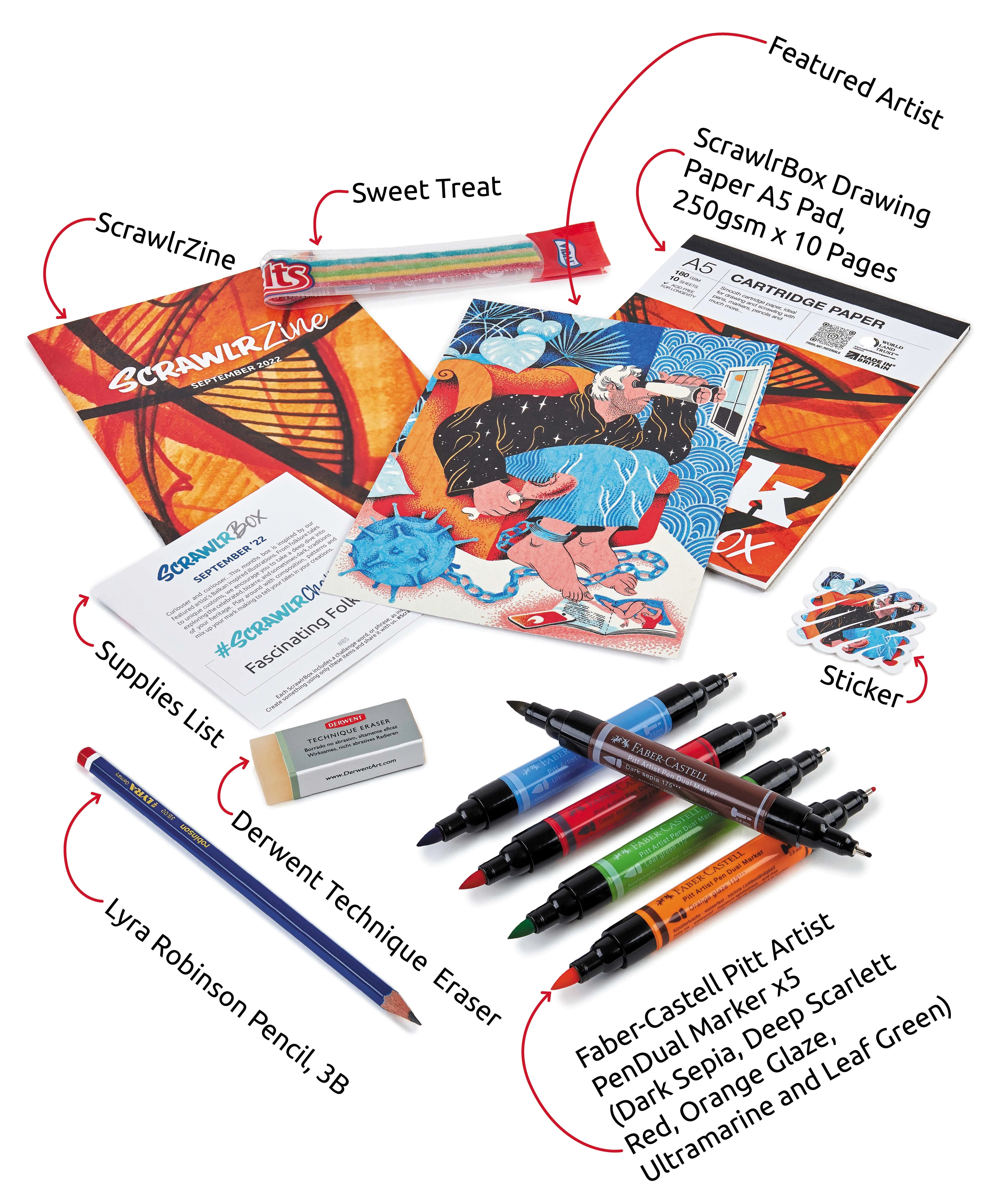 Scrawlrbox Supplies – Filling a Sketchbook (sort of) – Idle Emma's Idle Spot